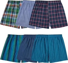 6 Fruit of the Loom Men's Tag-Free Boxer Underwear Shorts (Woven)