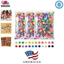 3600Pcs Pony Beads Bulk, 24 Assorted Colors Rainbow Plastic Beads for Hair Br...