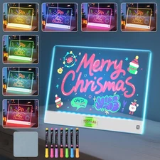 Rechargeable LED Note Board with 7 Colors, Light Up Acrylic Dry Erase Board, ...