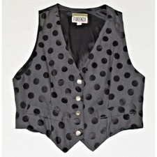 Vintage Vest Forenza Size S 80s Glossy Black Textured Polka Dot Made USA