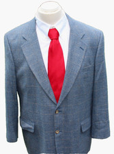 JOS A BANK Men's Blazer 2 Button Blue Herringbone Windowpane Wool Silk Linen 46R