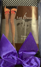 Leg Avenue Black Fishnet Thigh High Purple Satin Bows Stockings NWT 9018