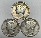 1927, 1927-D and 1927-S 10C Mercury Dimes 90% Silver