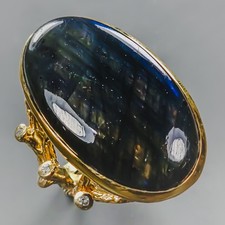 Handmade 42 ct Natural Labradorite Ring 925 Sterling Silver Size 7.5 /R438584