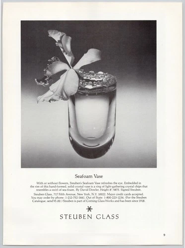 Seafoam Vase Steuben Glass Crystal Flower New York 1984 Vintage Print Ad