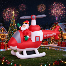 5FT Christmas Inflatable Santa on Helicopter LED Lighted Blow Up Yard Lawn Decor