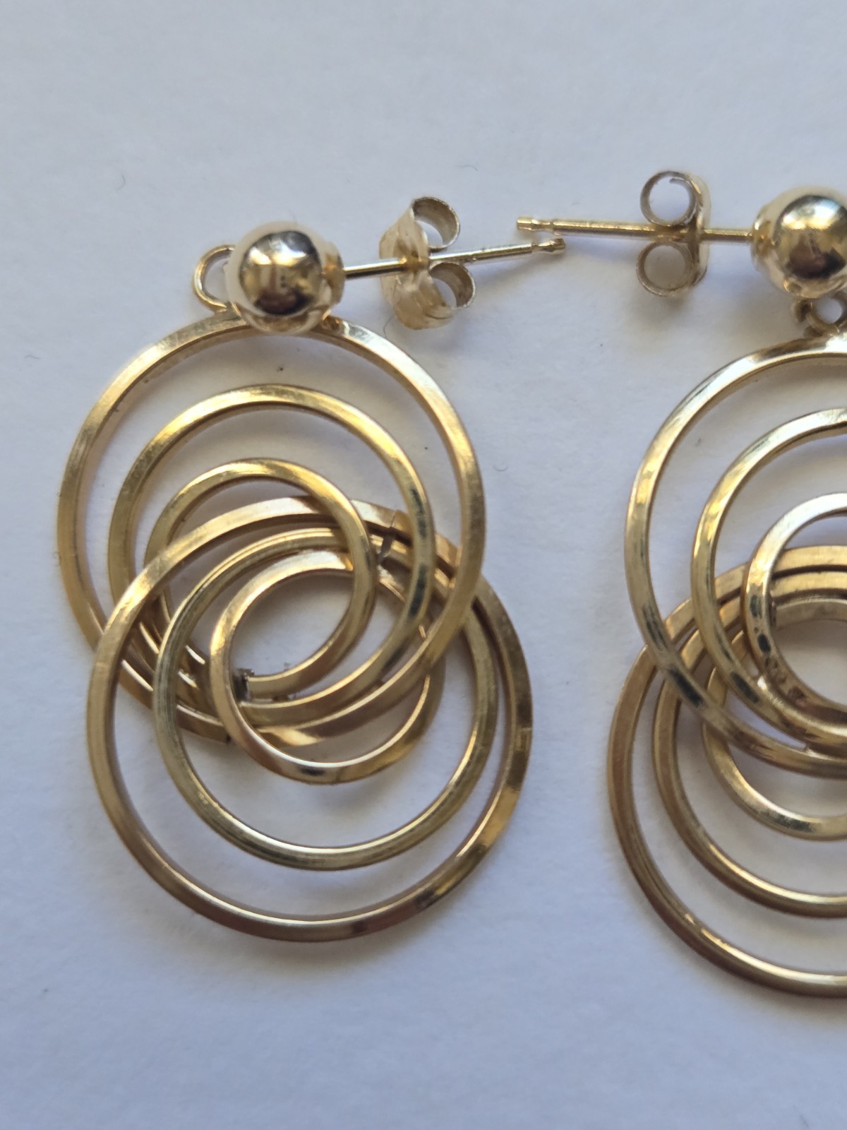 14K Solid Gold Concentric Circle Dangle Drop Earr… - image 4