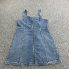 Reformation Dress Womens 12 Blue Denim Cotton A Line Tank Zip Front Short Casual