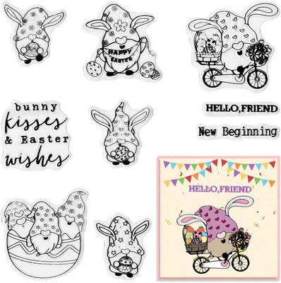 Easter Gnomes Clear Stamps for Card Making and Journaling, Happy Easter Bunny Eg