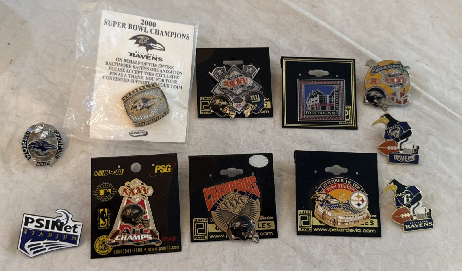 LOT OF 11 Super Bowl Lapel Hat Pin Baltimore Ravens World Champions+ VINTAGE PIN