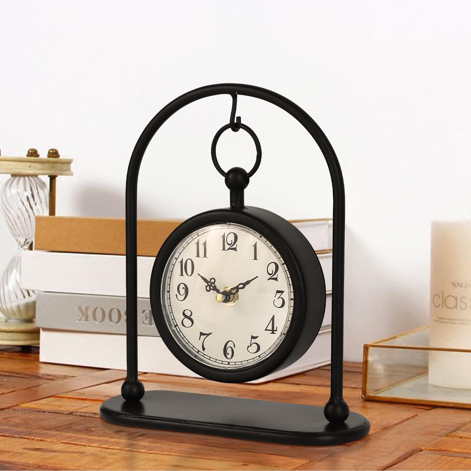 Vintage Metal Table Clock, Farmhouse Table Clock, Small Blac