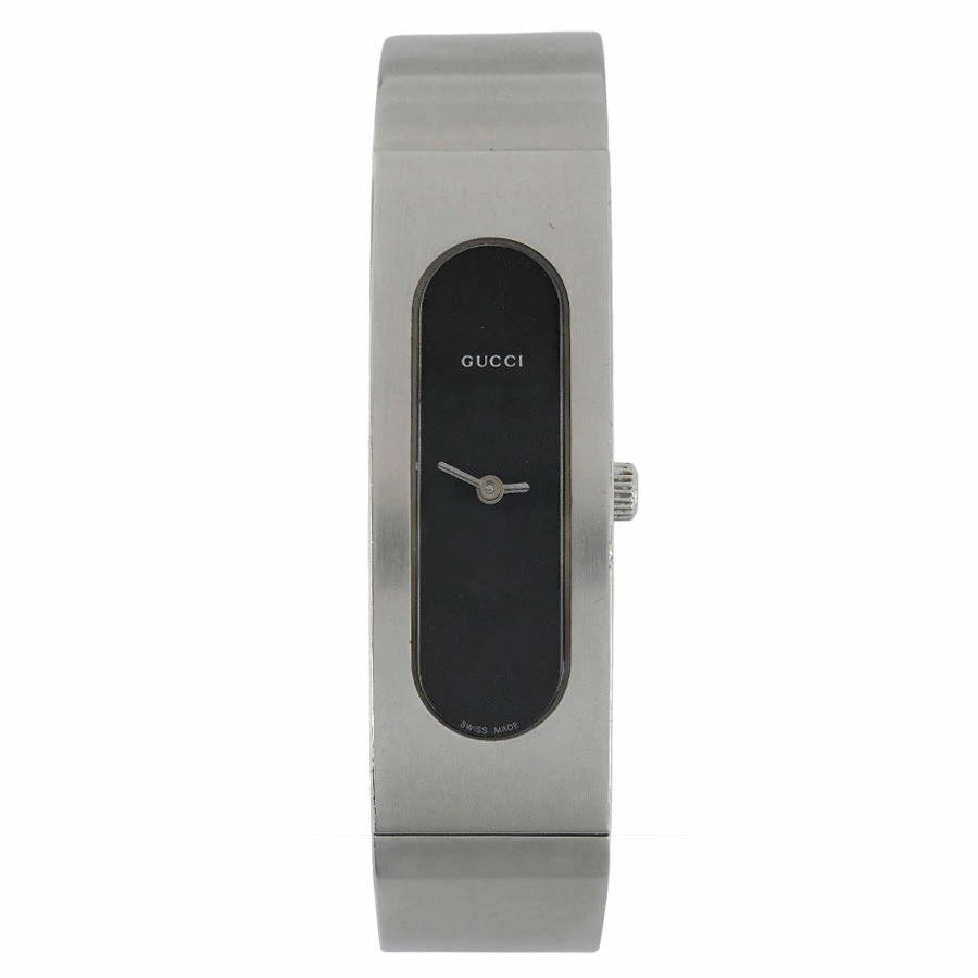 GUCCI 2400S Bangle Watch Quartz Silver Stainless Steel Black Dial