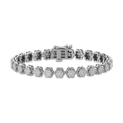 14k White Gold Lab Grown Diamond Composite Bracelet 7'' Gift for Women