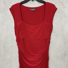 Lauren Ralph Women 8 Bodycon Dress Ruched Square Neck Elegant Red formal career
