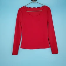 SHEIN Women's Size Medium Red Long Sleeve Stretch Textured Blouse