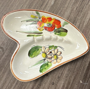 Hand Painted Heart Shaped Floral Ceramic Ashtray , Glossy, Made in Brazil