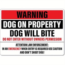 12x8 Inch Metal Dog On Property Warning Sign Red/Black/White Design