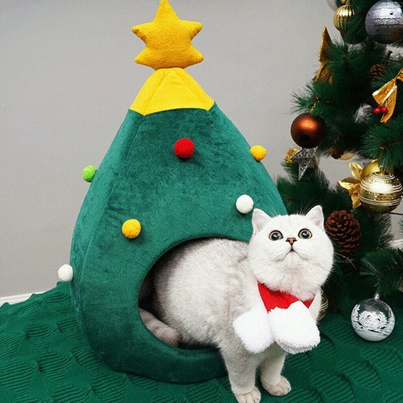 Cama para Gato Árbol de Navidad Pequeño Perro Mascota Cama Iglú Cueva Suave Cojín Nido Cálido Acogedor▲ Foto 4 de 4