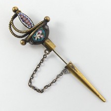 ANTICA SPILLA BASTONE JABO SPADA MICRO MOSAICO ITALIANA C.1900 - 2,8 GRAMMI