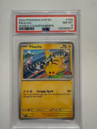 2024 POKEMON SVP EN-SV BLACK STAR PROMO WORLD CHAMPIONSHIPS #190 PIKACHU PSA 8
