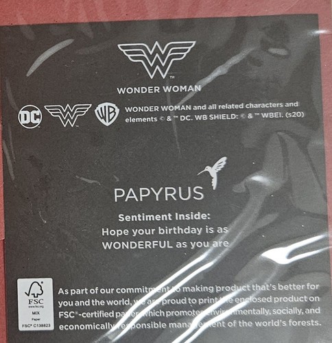 Tarjeta de felicitación de cumpleaños PAPYRUS WB DC GEMMED Wonder Woman Stick Me On Things - Imagen 6 de 6