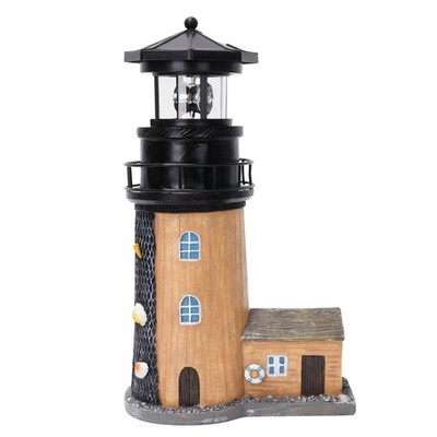 Solar Lighthouse with Rotating Beacon,11.1'' Outdoor Garden Lighthouse Decor,W...