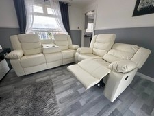 Roma | Beige | Leather Recliner Sofa 3+2 Seater With Cup Holders | SPECIAL OFFER