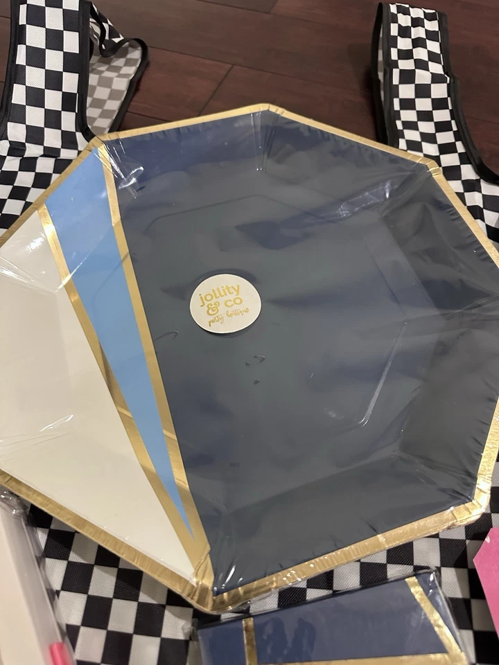 Jollity & Co Suministros de Fiesta Decoración Platos Servilletas Azul Dorado Graduación Bebé Foto 4 de 4