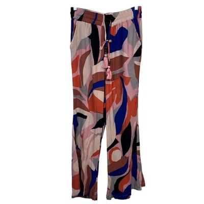 True Destinations Womens Medium Abstract Print Beach Pants Drawstring Beaded 