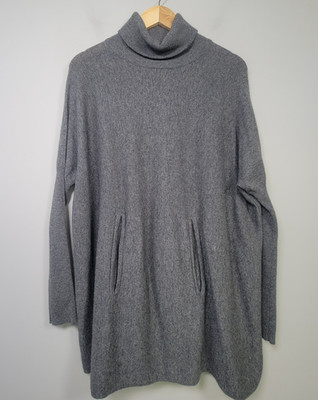 Garnet Hill Sweater XS Wool Cashmere Oversized Turtleneck Tunic Pockets Gray