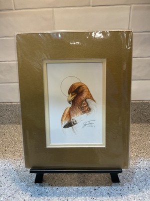 Golden Eagle Watches Over : Print Jon Tiger Singed 2005  6 x4  Double Matted