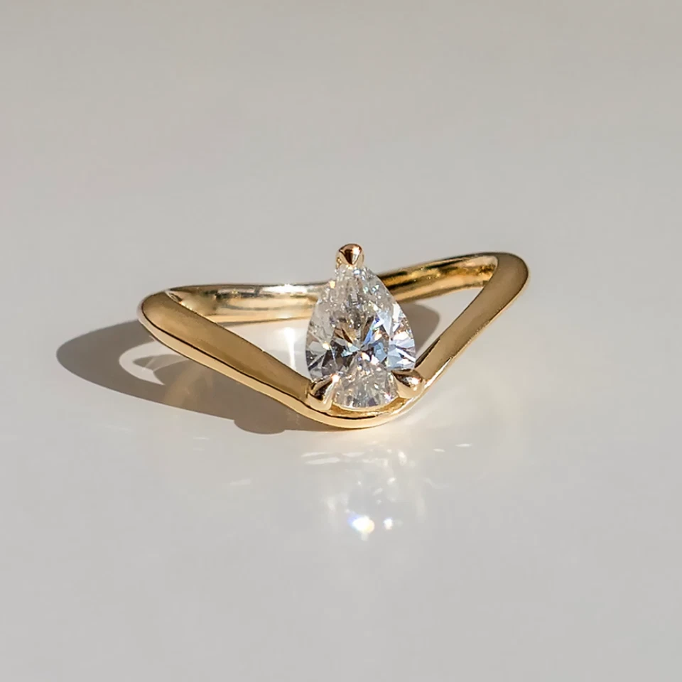 Diamond Ring For Engagement Lab Grown Pear 1 Carat IGI Certified 14k Yellow Gold - Image 3 of 4