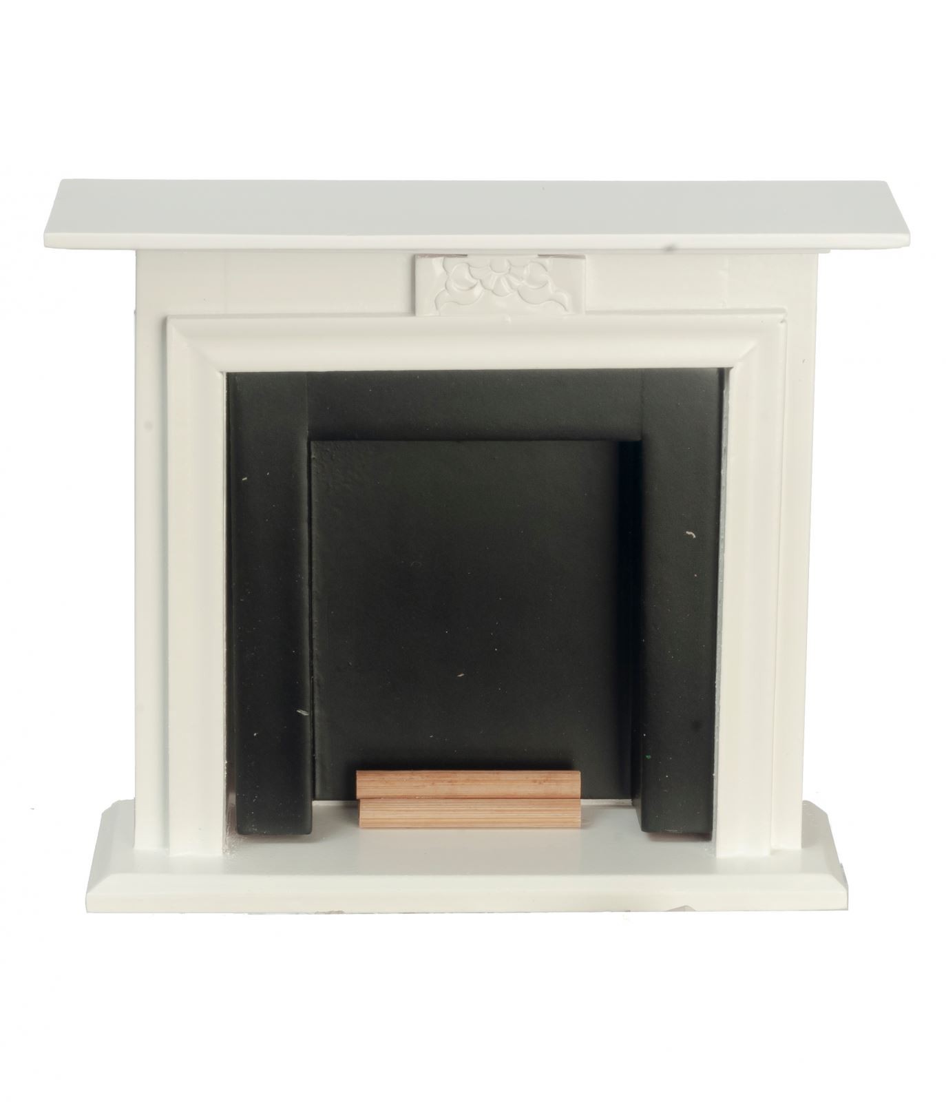 Dolls House White & Black Fireplace with Logs Miniature Furniture 1:12 Scale