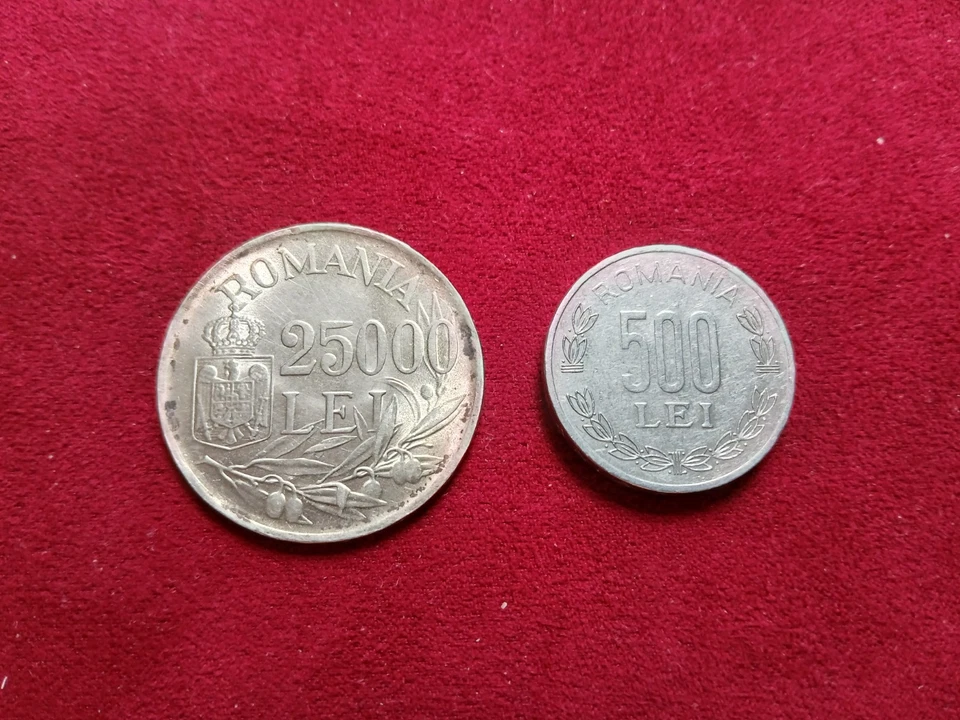 ROMANIA Silver 25000 LEI  and 500 aluminum LEI two coins set free ship in USA - Image 2 of 2