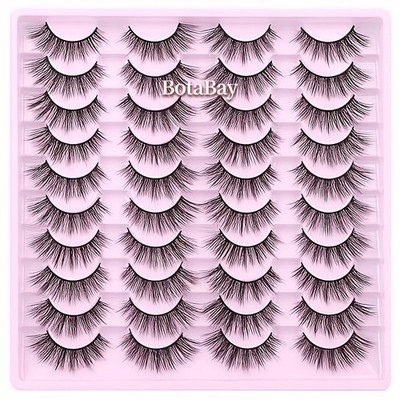 BotaBay 20 Pairs Wispy False Eyelashes | Natural Look 1mm Faux Mink Lashes