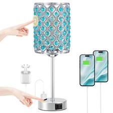 Blue Lamps for Night Stands-Crystal Table Lamp with USB-C A  AC Charging Por...