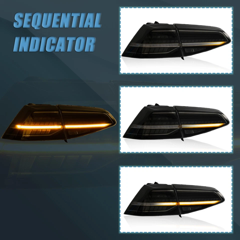 VLAND SMOKED LED TailLights For VW Golf 7/7.5 2014-2020 W/Sequential Turn Signal - Image 4 of 4