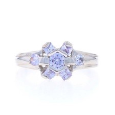 Sterling Purple Cubic Zirconia Cluster Ring - 925 Round  Princess Floral Sz 7