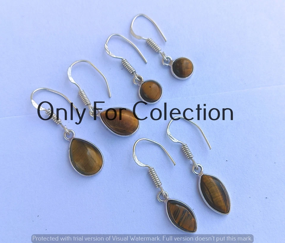 Lote de aretes de piedras preciosas ojo de tigre palimentado de plata de ley 925 joyas hechas a mano Foto 2 de 2