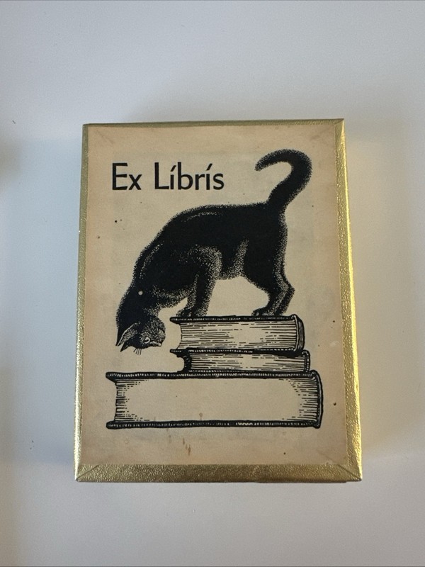 Vintage Antioch EX LIBRIS Gummed Bookplate Cat On Books 49 Plates USA