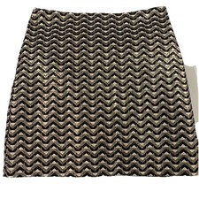 Minifalda Trina Turk Talla 00 Metálica Zig Zag Patrón Chevron Dorada Plata Negra