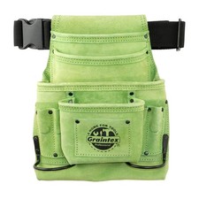 SS2286 :: 10 Pocket Nail & Tool Pouch Lime Green Color Suede Leather with 2” ...