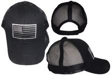 USA Patch Black Grey Stripes White Outline Mesh Black Embroidered Cap Hat