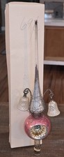 Vintage Mercury Glass Christmas Tree Topper Double Indent 2 Bells Wire 11in READ