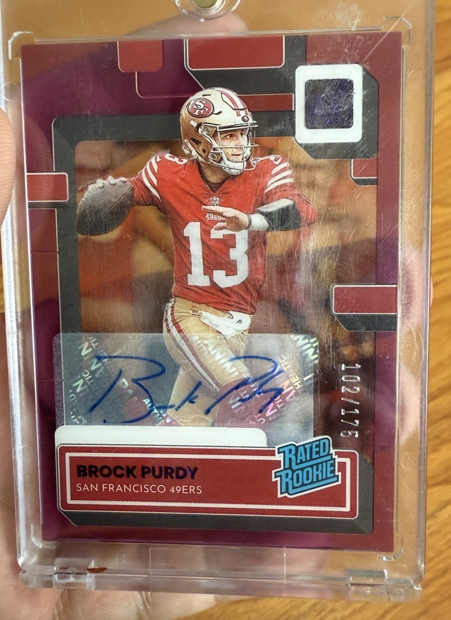 2022 Panini Clearly Donruss - Rated Rookie Brock Purdy #99 Purple Auto /175