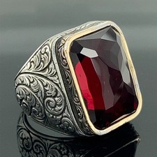 925 Silver Ruby Red Stone Man Handmade Silver Ring