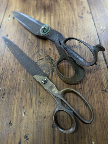 2 Antique Textile Brass Scissors WH Compton Sheers- Made in Newark NJ 12” USA
