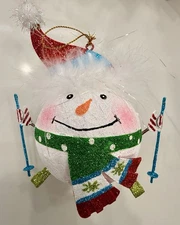 Pier One Imports Skiing Snowman Glitter Christmas Ornament