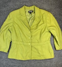 Kasper Women's Blazer 14 Lime Green Business Casual Fringed 3/4 Sleeves Bright