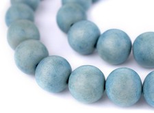 Light Blue Round Natural Wood Beads 18mm Large Hole 16 Inch Strand